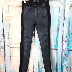 Brockenbow Reina Skinny High Waisted Glitter Tuxedo Black Jeans